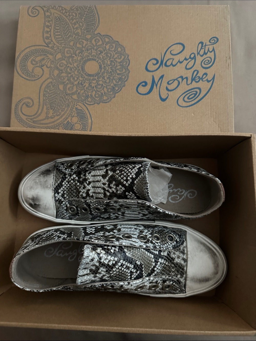 naughty monkey Black & White Snake-Print Slip-On Sneakers